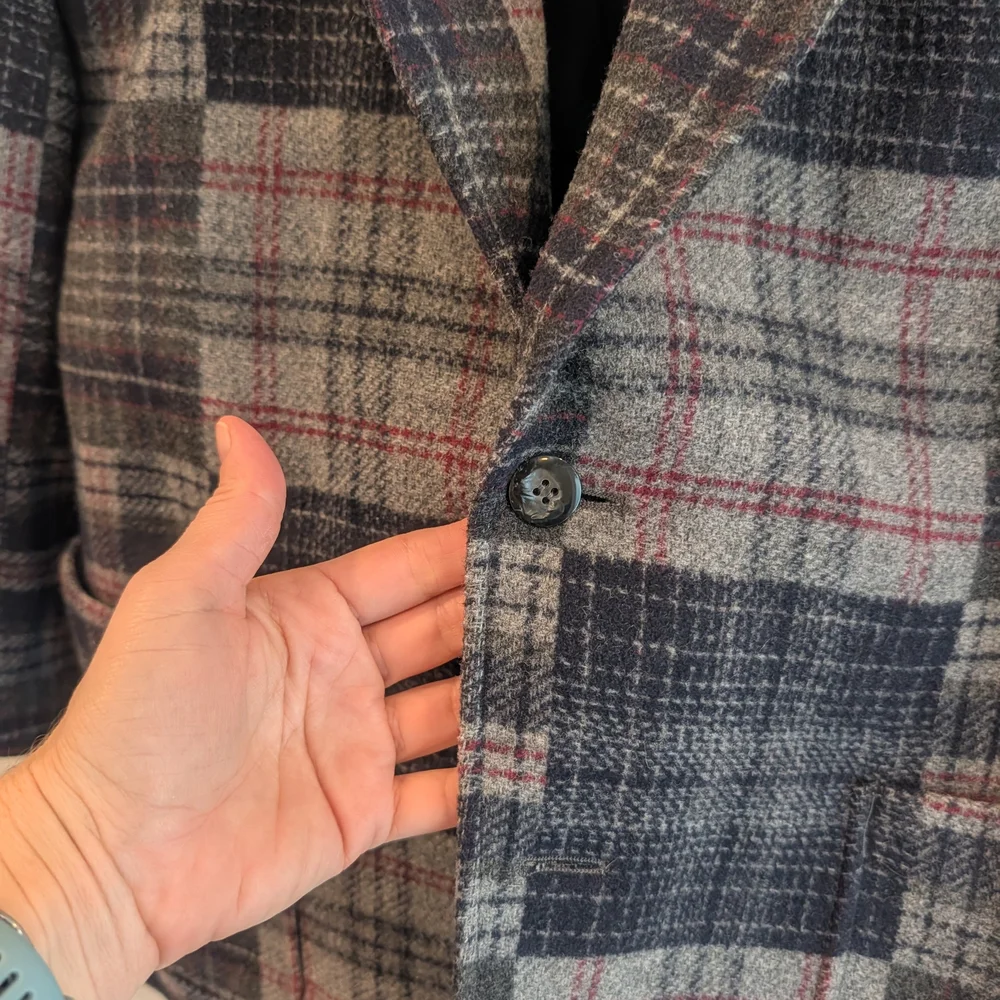 LIZ WEAR Navy & Gray Plaid Wool Blend Blazer Jacket Size 12